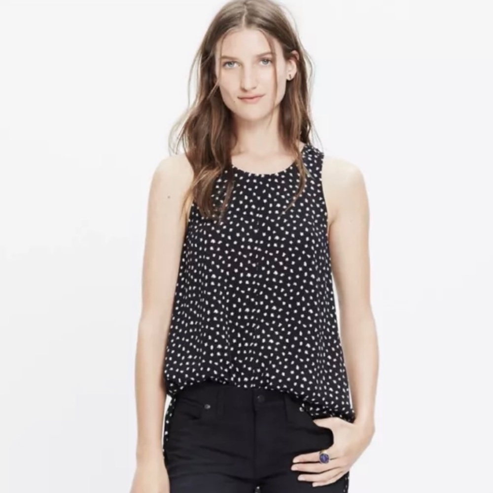 Madewell Womens Racerback Tank Top Blouse Star Flurry Black and White Large
